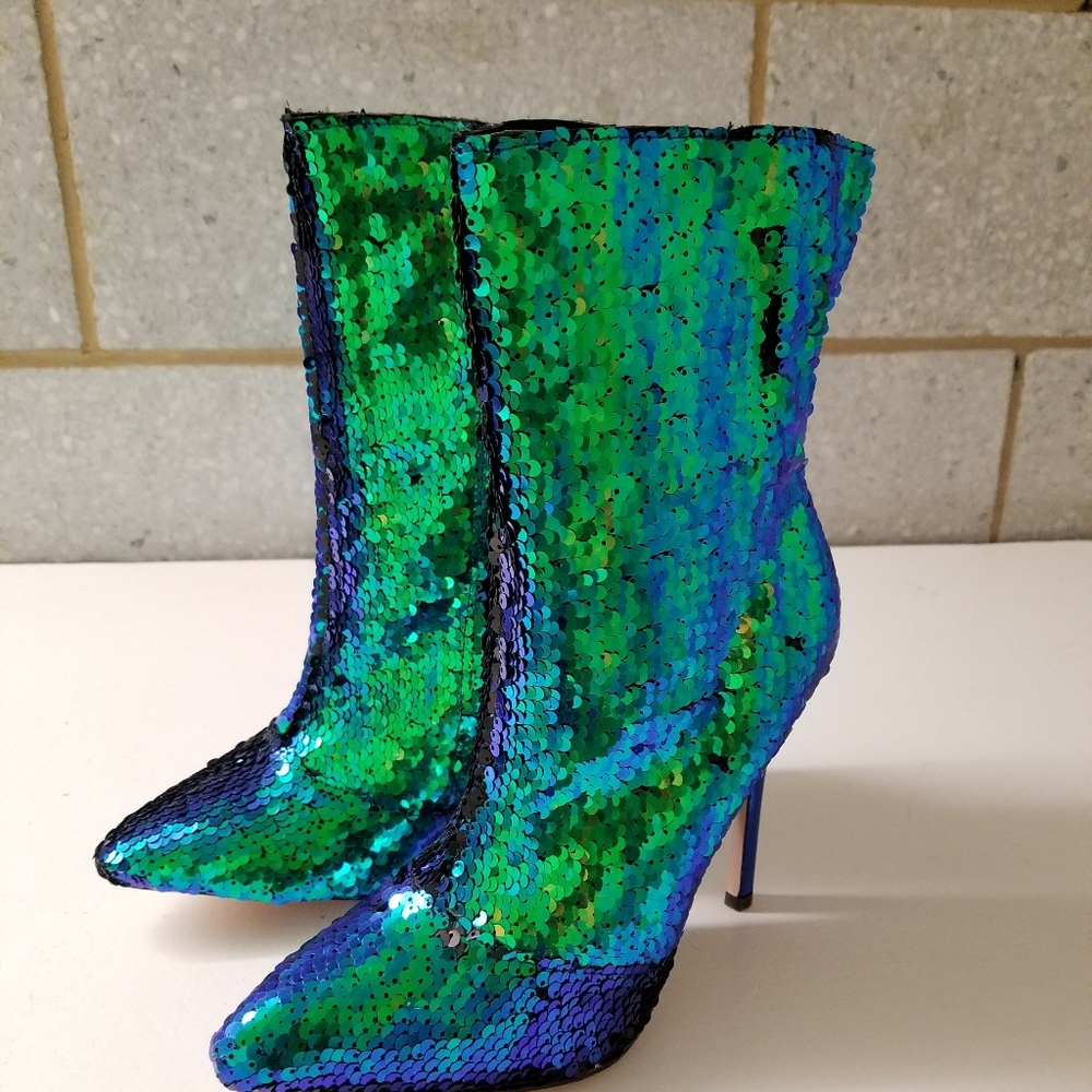 Iridescent mermaid sequinned short boots 7.5